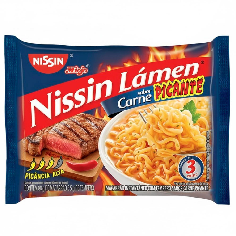 Macarrão Instantâneo Nissin Lámen Sabor  Carne Picante 80g em Oferta na Shopee