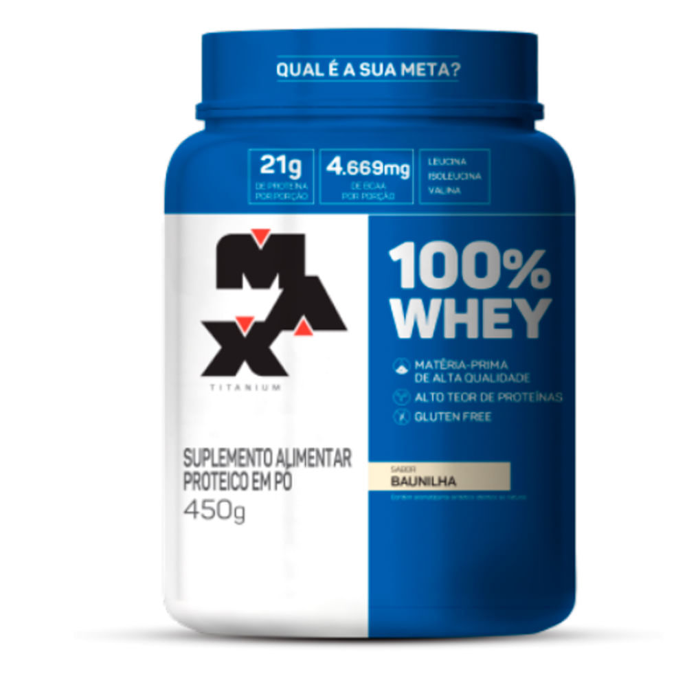Whey 100% Max Titanium Sabor Baunilha 450g em Oferta na Shopee