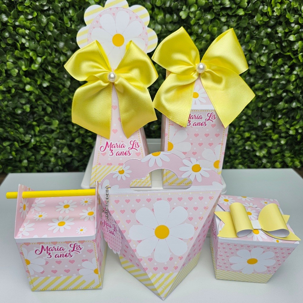 Kit Caixa Montada MARGARIDAS - Personalizados - Festa infantil - Aniversário - Lembrancinha