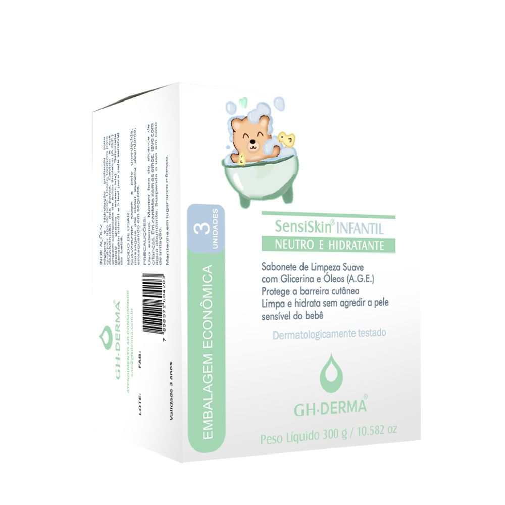 Sabonete Infantil SensiSkin GH-Derma Neutro e Hidratante 3 Unidades