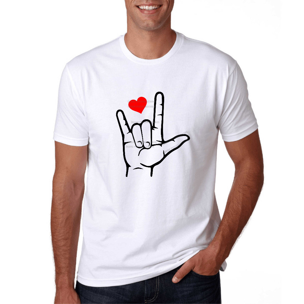 Camiseta 100% Algodão Premium Libras Eu amo você Língua Brasileira de Sinais Pedagogia Inclusão Respeito Conhecimento  E