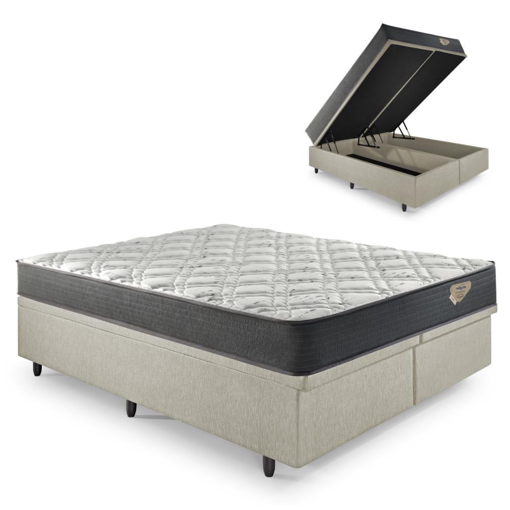 Cama Box Baú Queen Areia 158x198 + Colchão Adapto Ecoflex