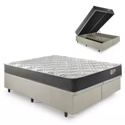 Cama Box Baú Queen Areia 158x198 + Colchão Adapto Ecoflex