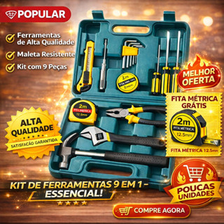 Kit de Ferramentas 16 Peças Completo com Maleta Resistente para Uso Doméstico e Reparos Gerais em Oferta na Shopee