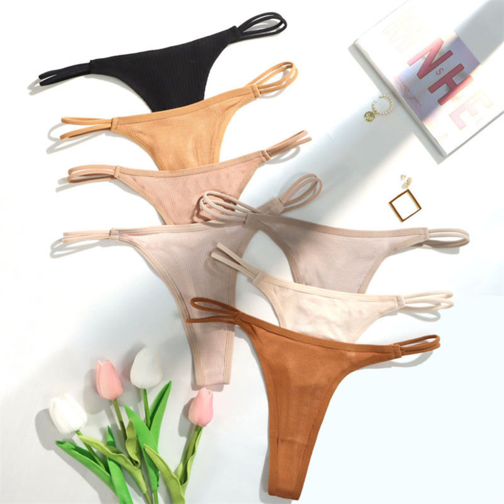 Kit 5 Calcinha de Algodão Canelada Fio Dental Alça Dupla Ajustável Premium em Oferta na Shopee