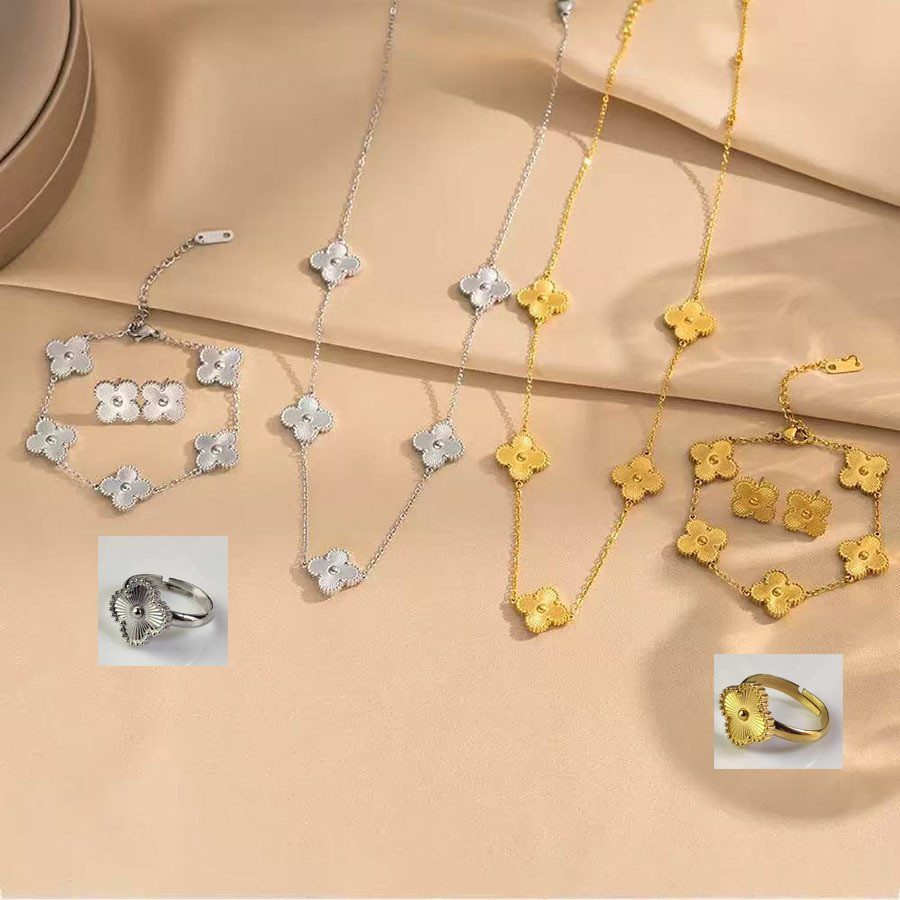 Conjunto Colar + Brinco Anel E Pulseira Formato Flor Formato Reforçado Em Aço Inox em Oferta na Shopee