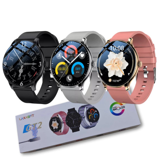 Smartwatch Laxasfit GT2 - Tela AMOLED Alta Definição - Faz Chamadas Bluetooth NFC Monitor de Saúde IP67 Nov