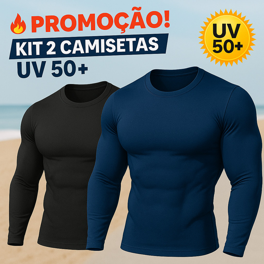 2 Camisetas Proteção Uv 50+ Segunda Pele Camiseta Térmica Blusa Treino Esportes Malha Fria