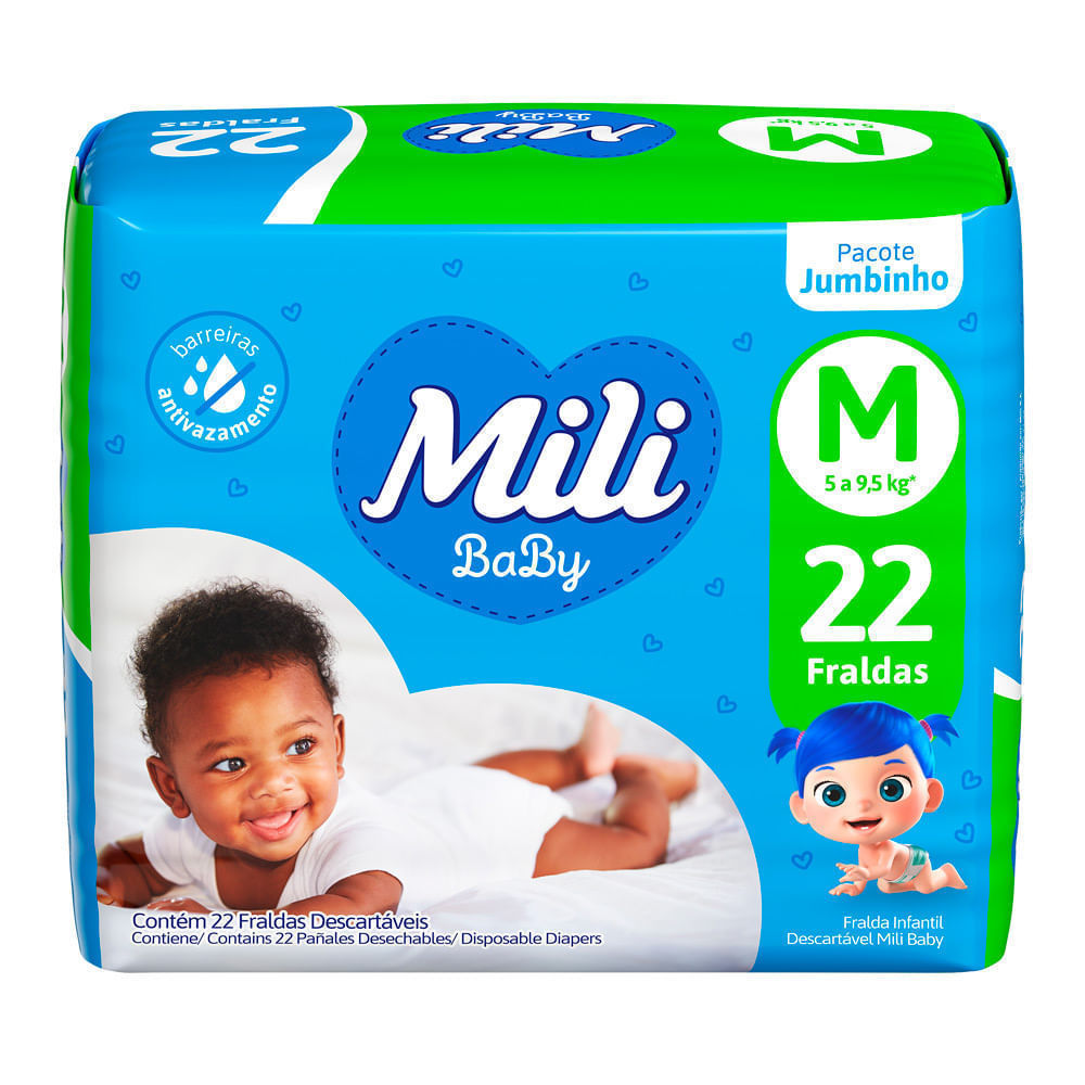 Fralda Mili Baby Tamanho M Pacote Jumbinho 22 Unidades Descartáveis em Oferta na Shopee