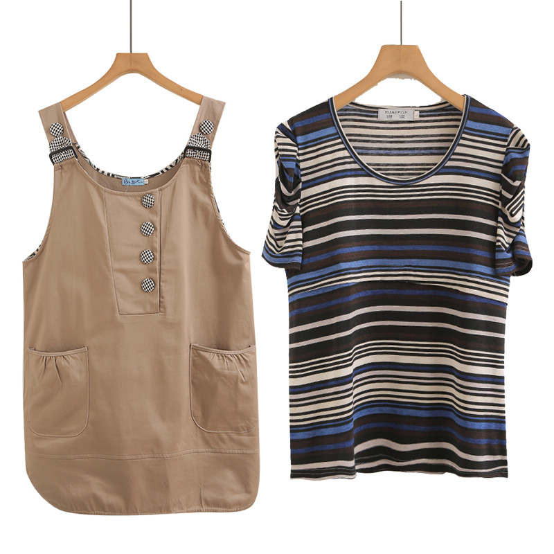 Maternidade enfermagem puro algodão colete saia estilingue verão roupas de enfermagem Outing pós-parto Bottoming terno c