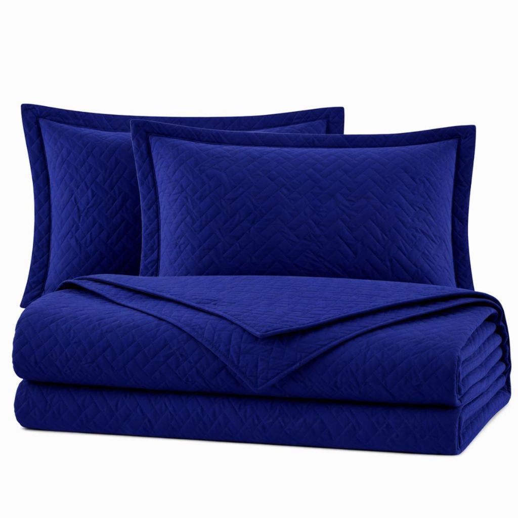 Colcha Cocha Cobre Leito Jogo Roupa Cama Casal 3 Pçs Face Unica Basico Quarto Matelado Azul Marinho