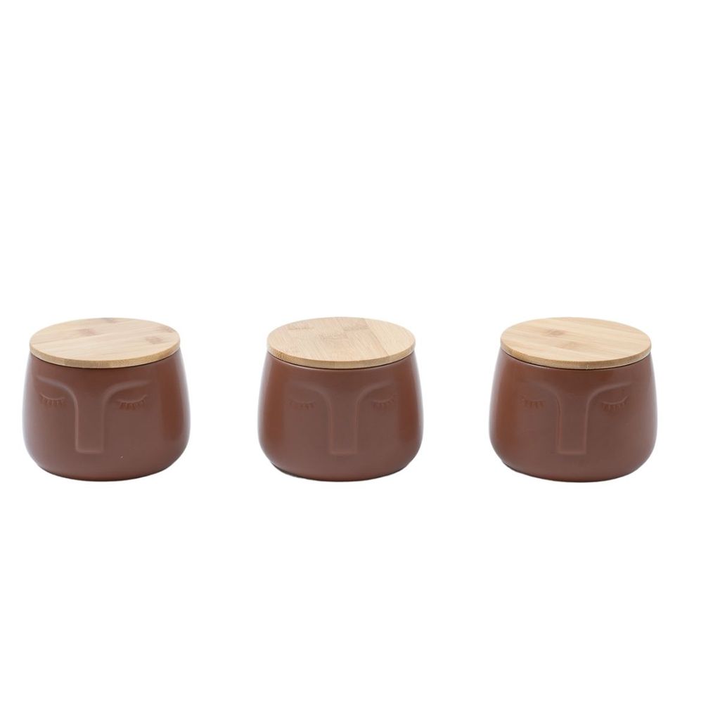 Kit 3 Potes Dolomita com Tampa de Bambu Rosto - Oikos