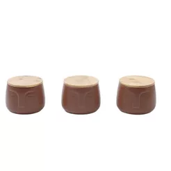 Kit 3 Potes Dolomita com Tampa de Bambu Rosto - Oikos