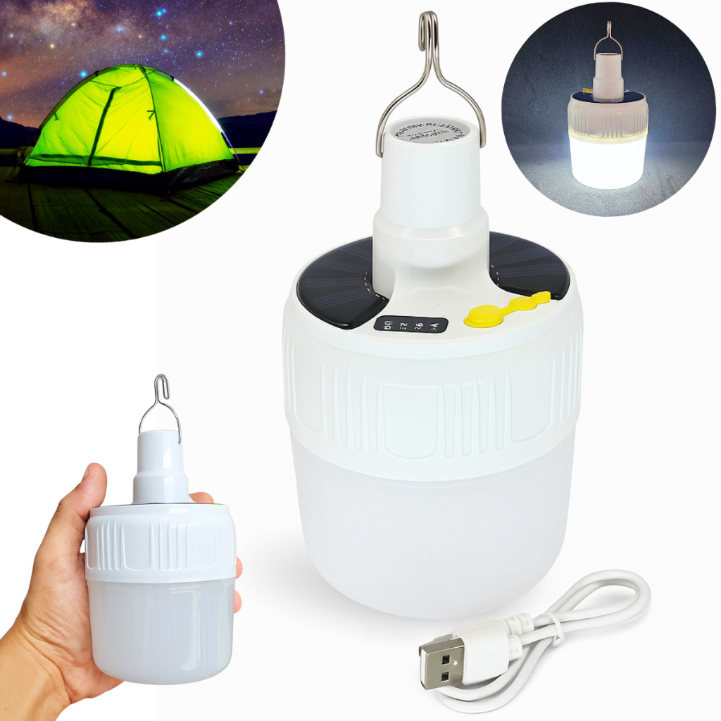 LUMINÁRIA Camping  Solar Recarregável USB Led Luz Barraca Acampamento Pesca Bateria