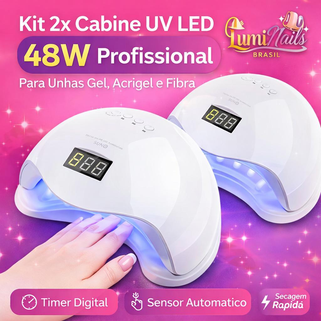 2x Cabine UV LED 48W Sun 5 Secador de Unha Profissional para Gel Acrigel Fibra Sensor Automático Bivolt