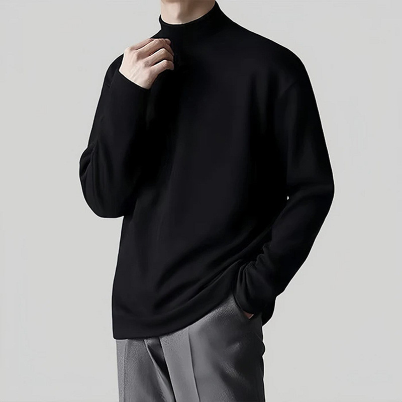Dupla face alemão veludo roupa interior térmica forro de lã camisa de fundo masculina trabalho meia gola alta manga long