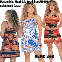 Macaquinho Short Saia Feminina estampado Casual e Elegante