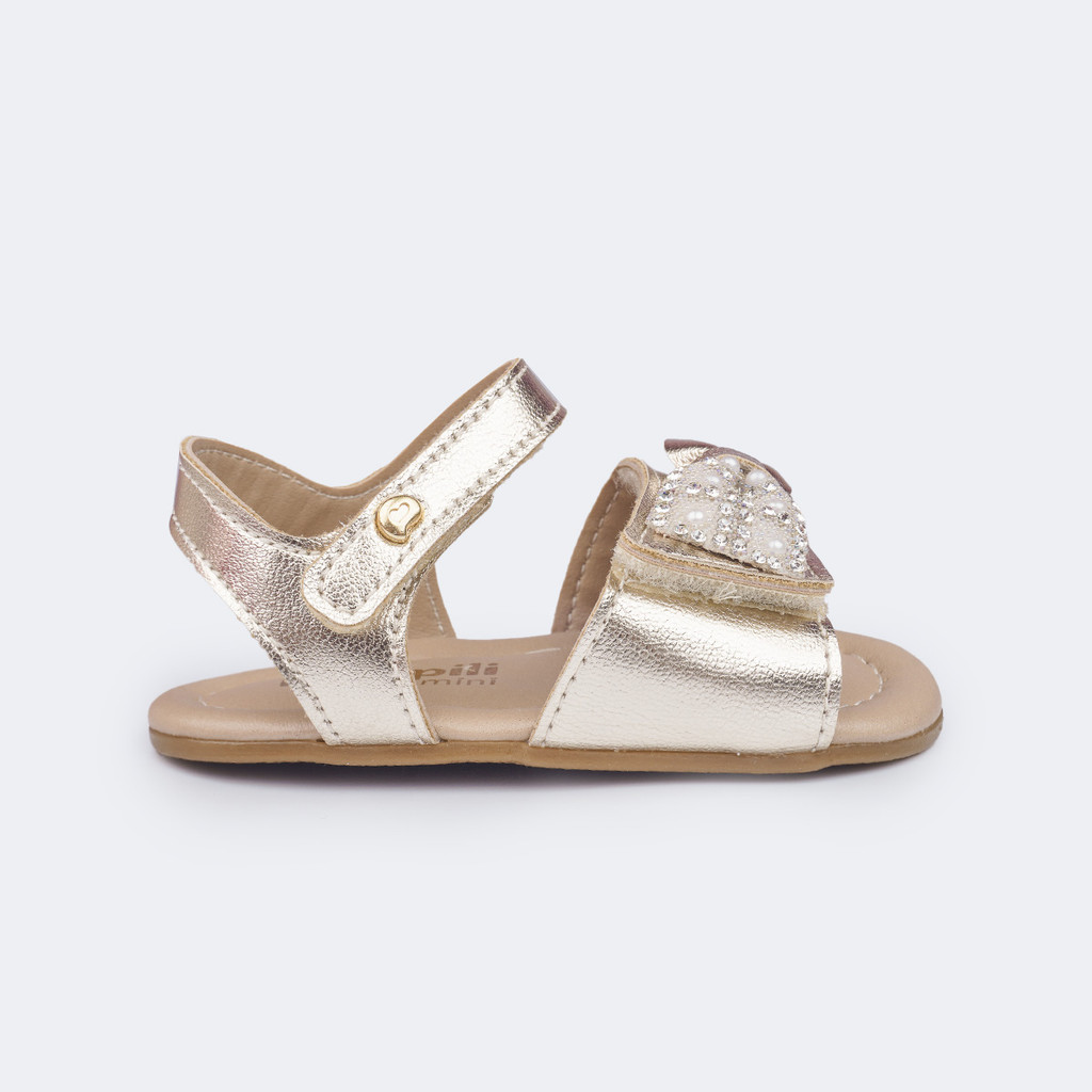 Sandália Laço Bebê com Strass e Pérolas Pampili em Oferta na Shopee