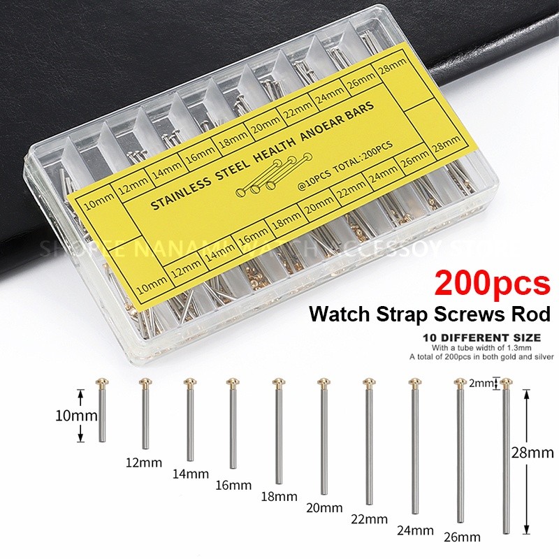 200 Unidades/Caixa Parafusos De Pulseira De Relógio Haste Pino De Ligação Aço Inoxidável Ouro Prata 10-28MM 10 Tamanhos 