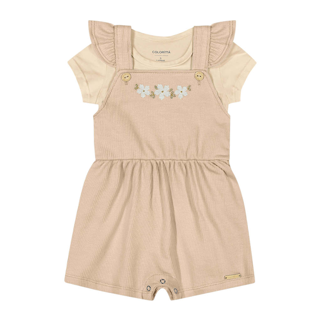 Conjunto Bebê Menina Jardineira Floral Colorittá Bege em Oferta na Shopee