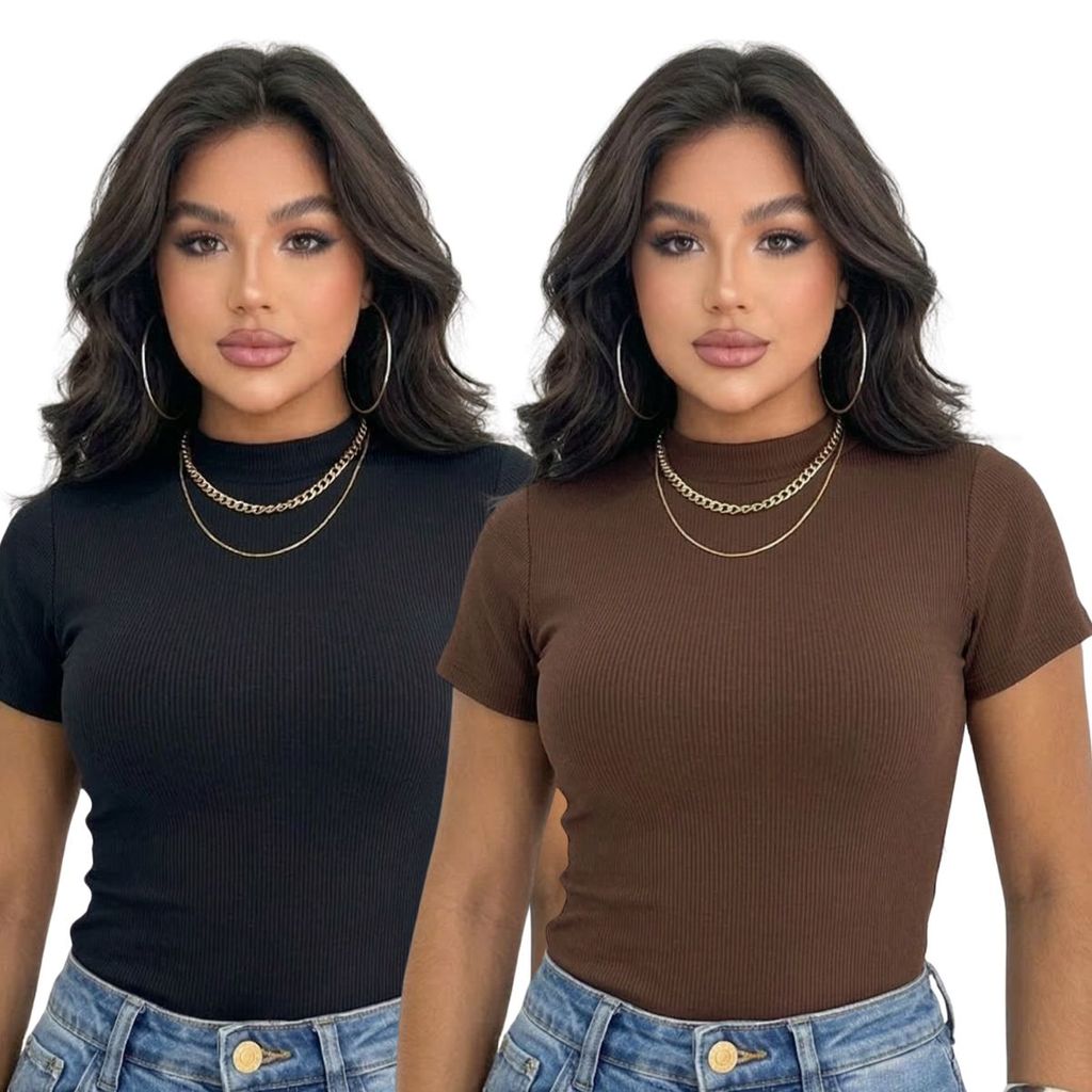 Kit 2 Baby tee Blusa Feminina Manga Curta Compressão Várias Cores Academia Look Perfeito em Oferta na Shopee