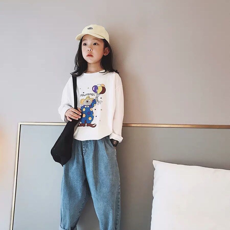 Moda 2024 estilo feminino meninas fino papai codfashion calças infantis soltas primavera outono Lun moda infantil calças