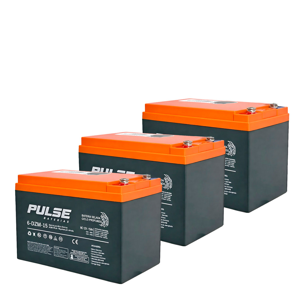KIT 3 BATERIAS PULSE 12V 15AH em Oferta na Shopee