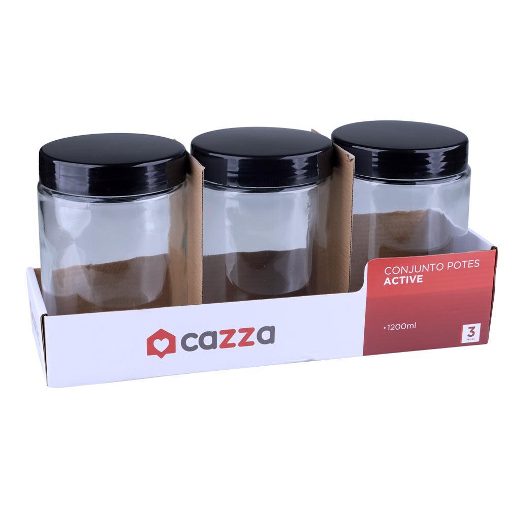 Conjunto Potes Vidro com 3 Unidades 1200ml Cazza Preto