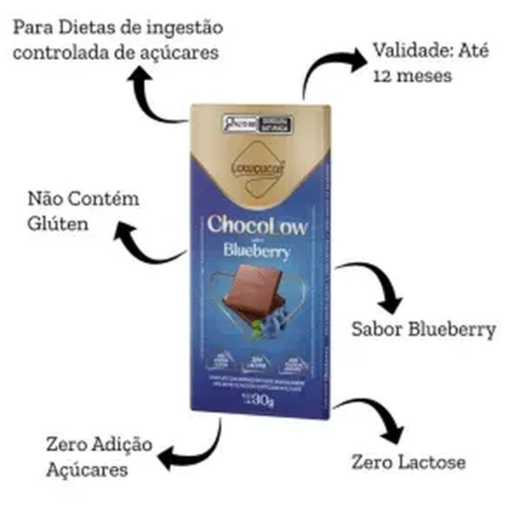 Kit com 3 Unidades de Chocolate Chocolow sabor Blueberry Zero Lactose 30G — imagem 2 de 2