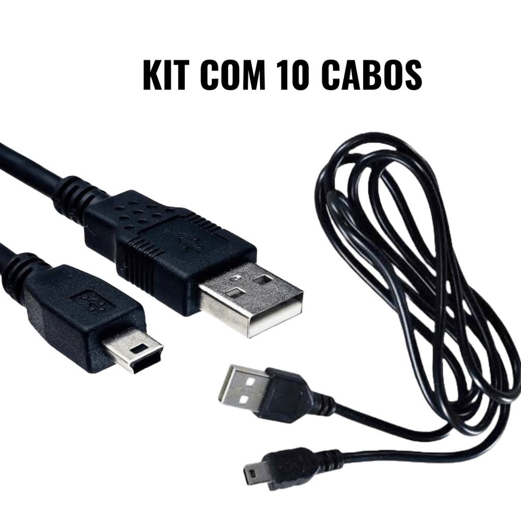 Kit com 10 cabos v3 usb x mini usb v3 com 1 metro cabo serve controle ps3 em Oferta na Shopee