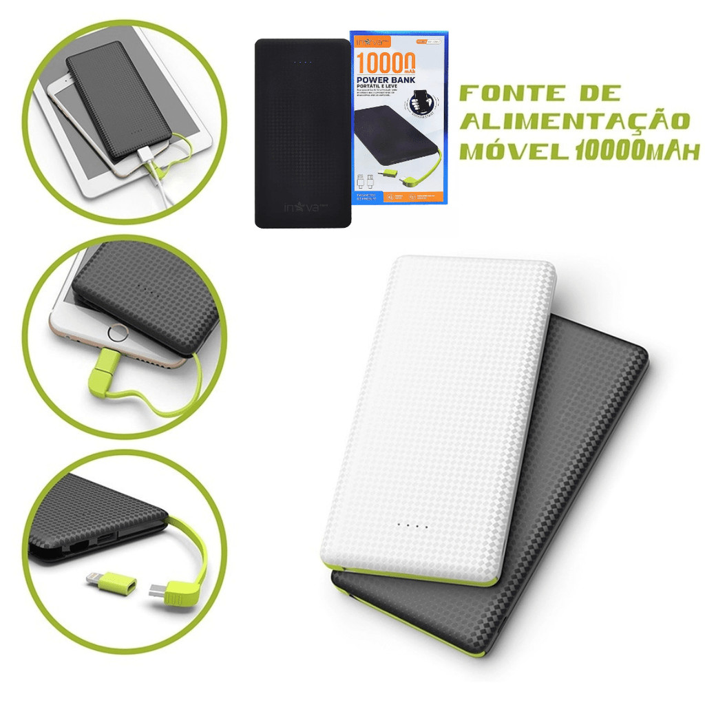 Carregador portátil power bank 10000mah com adaptador iphone,v8