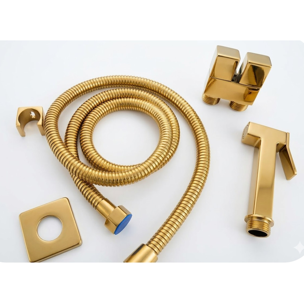 Ducha Higiênica Completa Quadrada Metal Dourada com registro duplo.++ZemMart++
