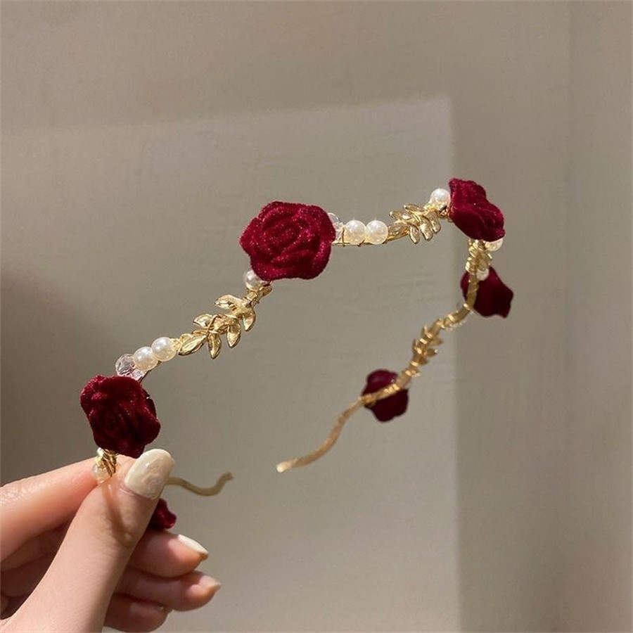 Tiara Luxuosa De Rosa Vermelha Com Flores De Pérola , Acessórios Para Cabelo Mulheres , Uso Diário , Penteado Qipao em Oferta na Shopee