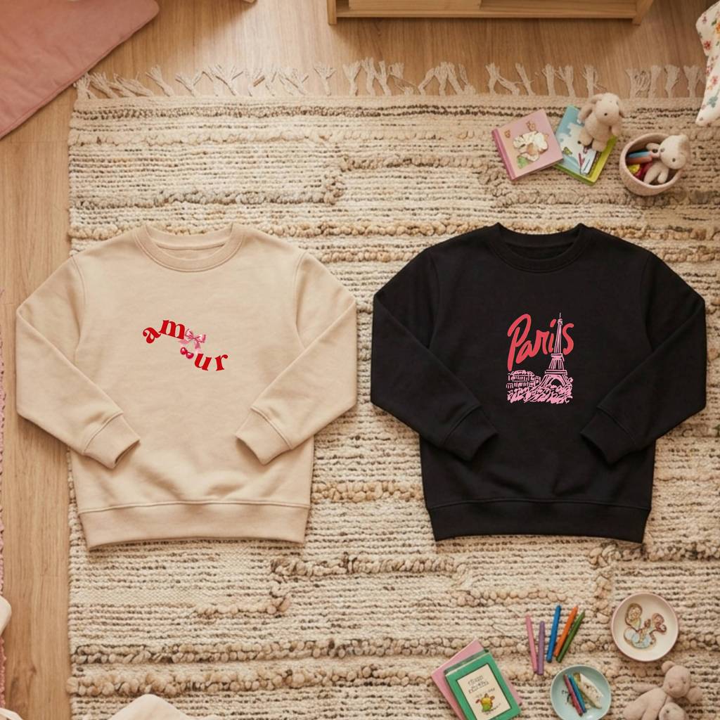 Kit Moletom Infantil Menina Estampa Minimalista Paris Amour Delicado Peluciado Frio Quentinho