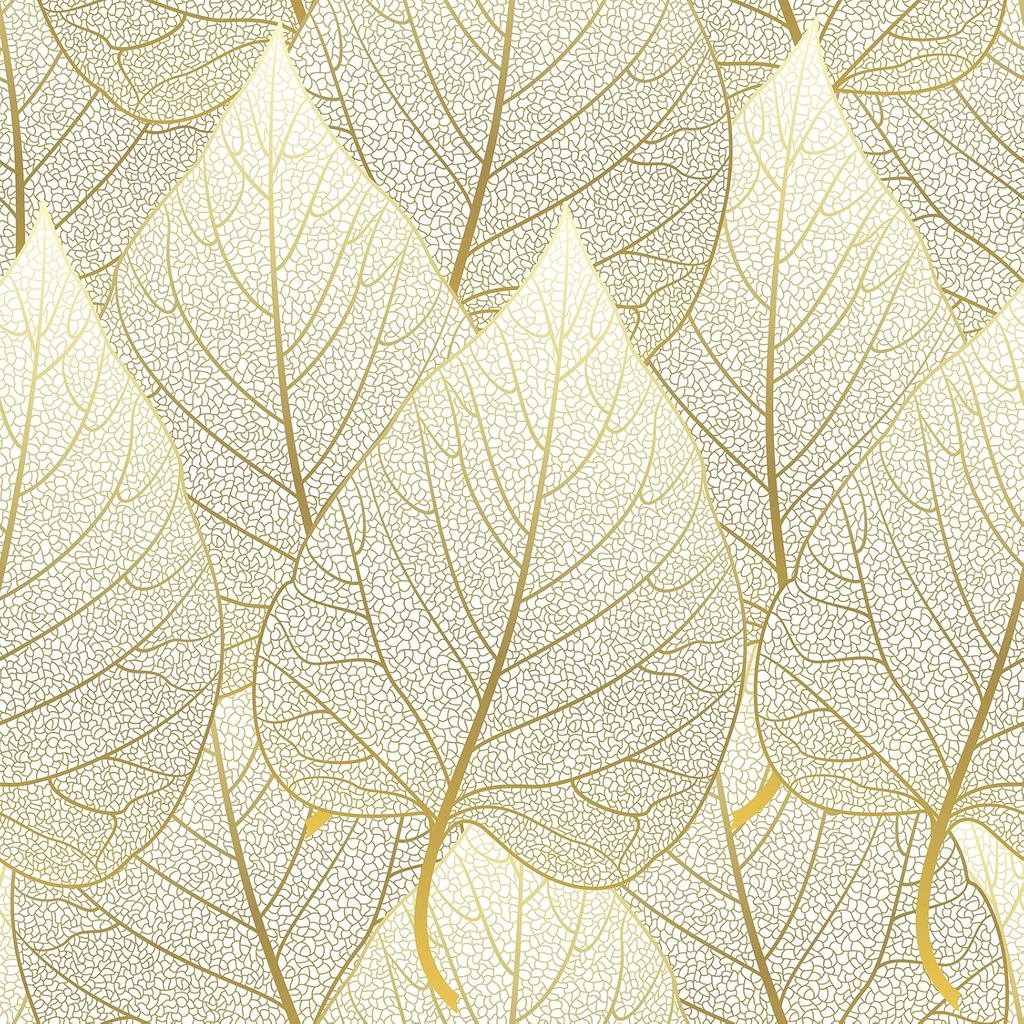 VaryStyle Papel de Parede de Luxo com Folhas Douradas 17,7"x118" Branco/Dourado, Papel de Parede Autoadesivo em Vinil, M