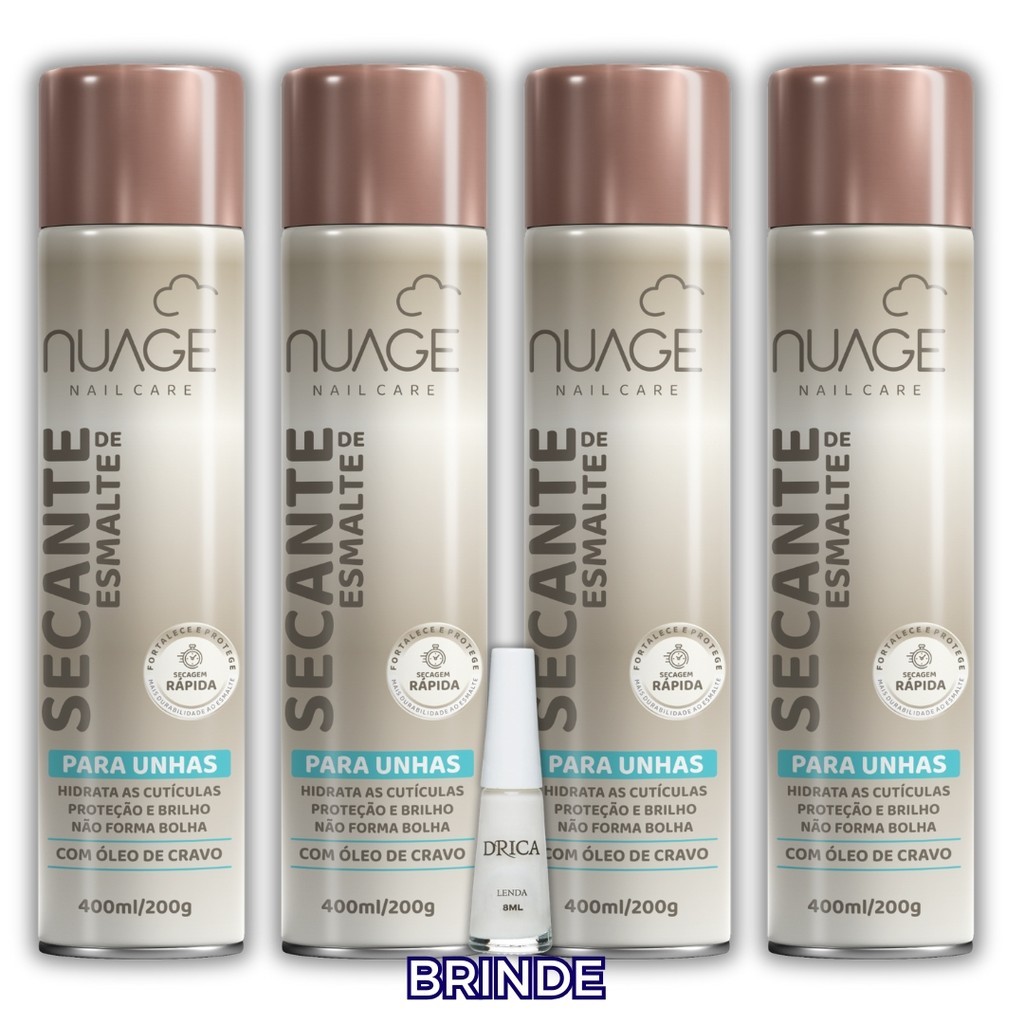 Kit 4un Spray Secante de Esmalte para Unhas 400ml NUAGE + Brinde Esmalte Lenda Drica