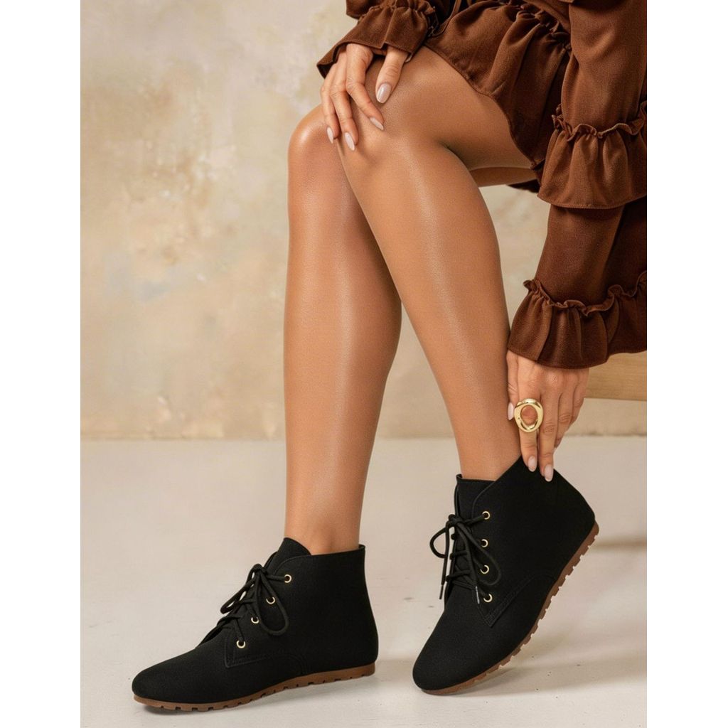 Bota Feminino Coturno Confortável Cano Baixo Casual Moderna Inverno