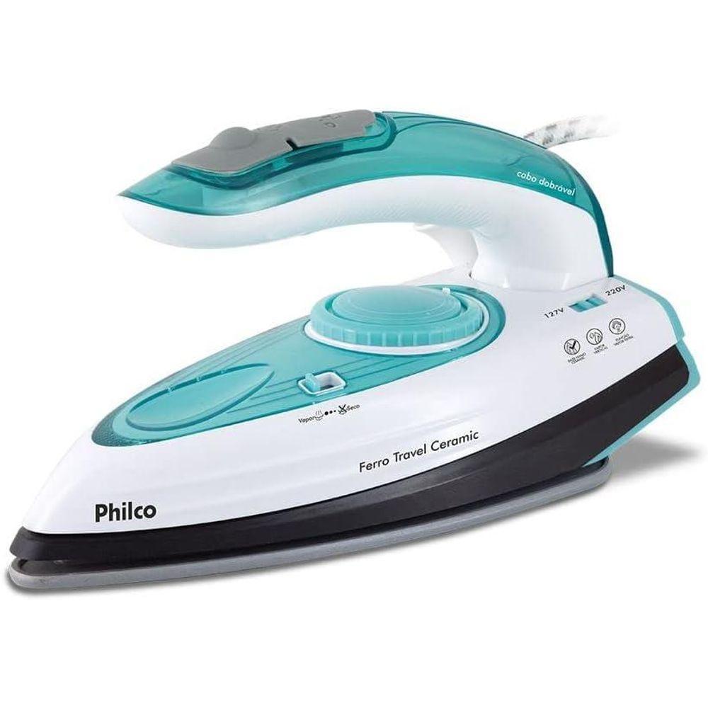 Ferro a Vapor Philco Travel Ceramic Bivolt Verde e Branco em Oferta na Shopee