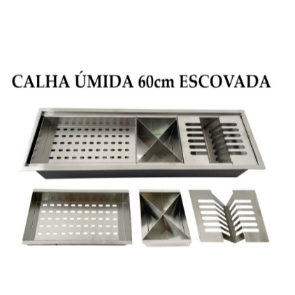 Calha Úmida Gourmet Canal Organizador Escorredor Inox 60cm