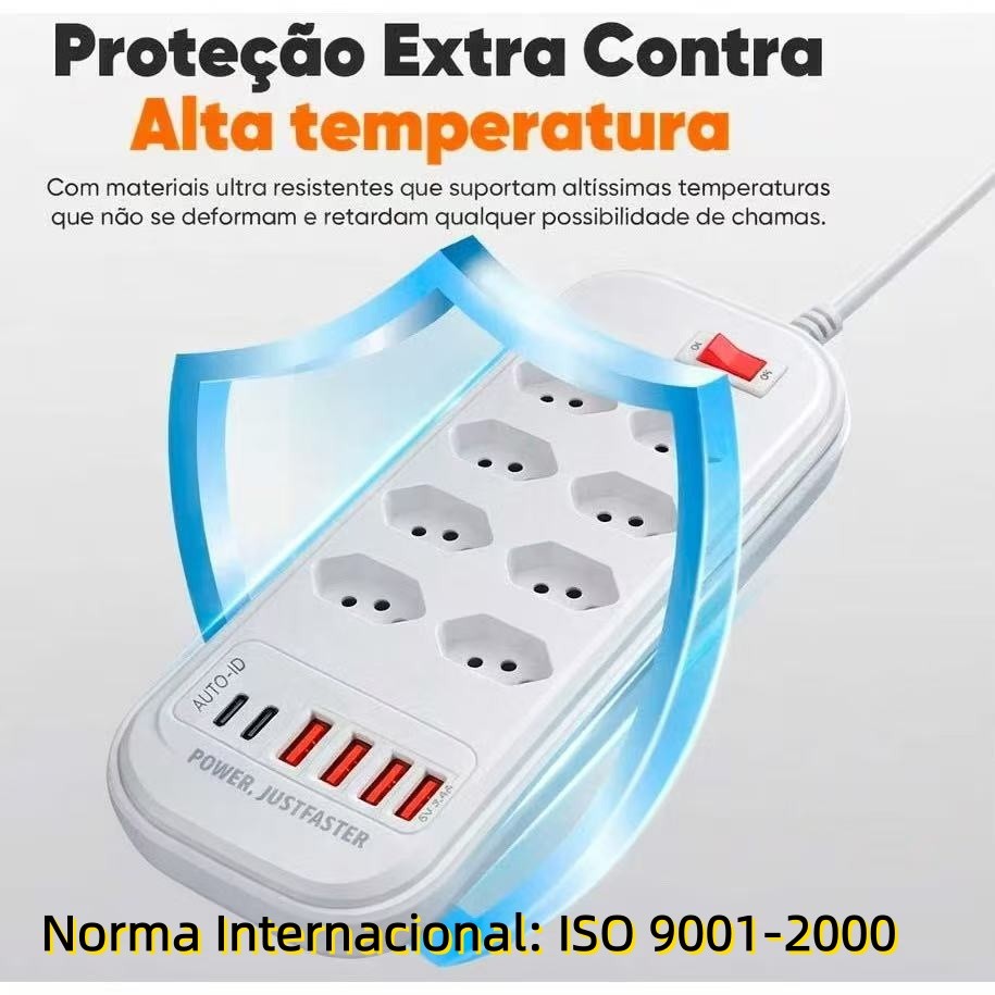 Régua de tomadas multifuncional com portas USB e Tipo-C, comprimento do cabo de 2/5/10m. — imagem 2 de 2