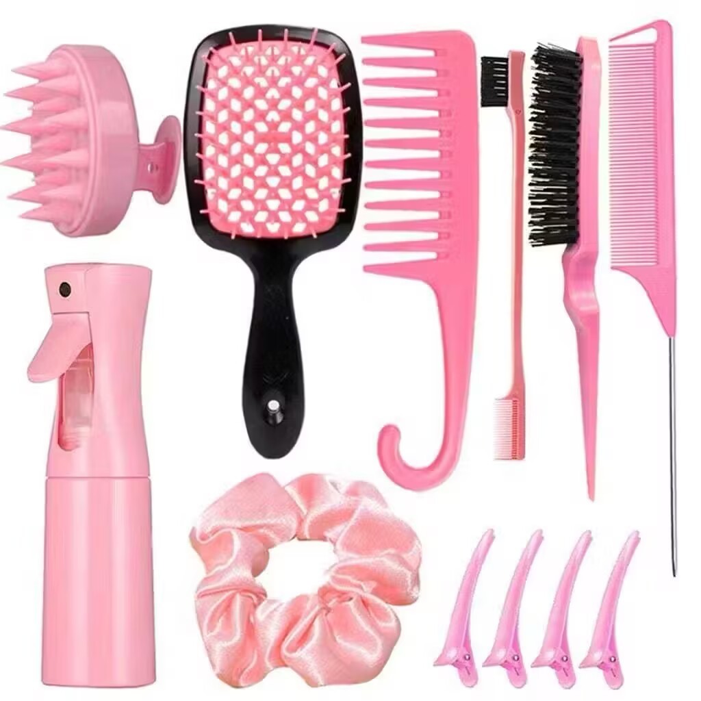 Kit 12 Escova Para Cabelos Cacheados Natural Curvo Rattail Pente Conjunto Ferramentas De Salão De Cabeleireiro