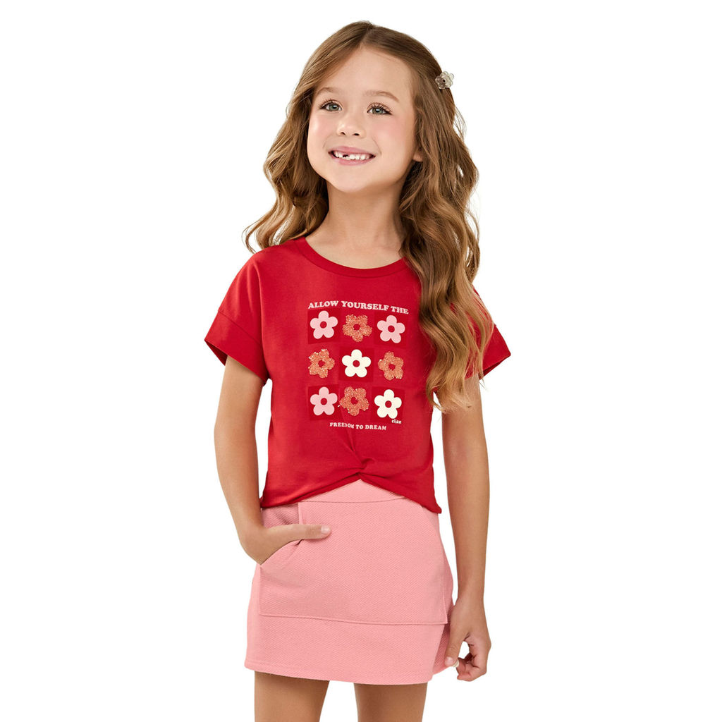 Conjunto Infantil Menina Floral Blusa e Short Saia Elian Vermelho