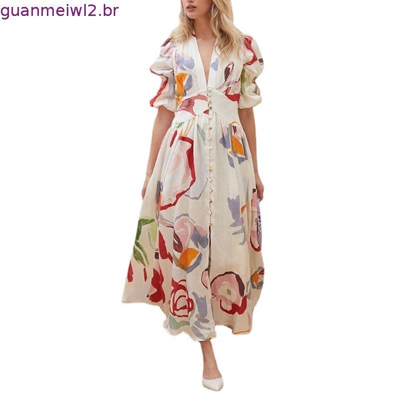 Vestido De Praia Feminino Slim-Fit Com Estampa De Chiffon Vestidos vestido feminino