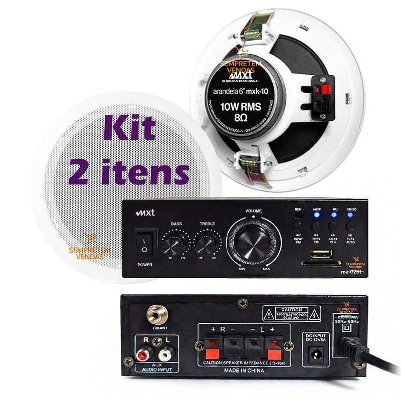 Kit Amplificador Receiver e Arandela De Teto Alto Falante