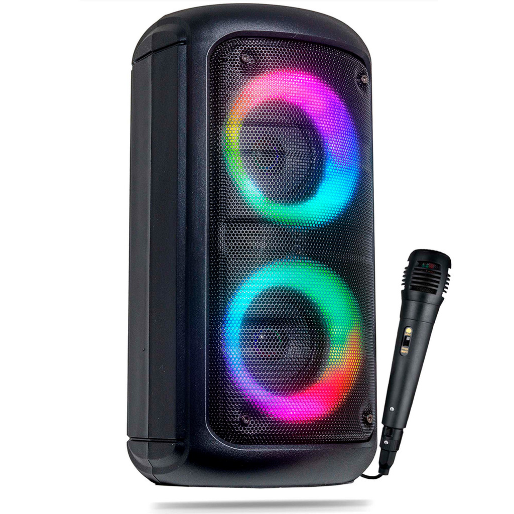 Caixa de Som Bluetooth LED RGB PartyBox P2 Potente Karaokê Com Microfone FM