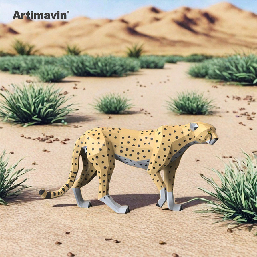MOMO Molde de papel tridimensional Cheetah Papel artesanal Corte de papel Origami Tridimensional Casa Sala de estar Vara