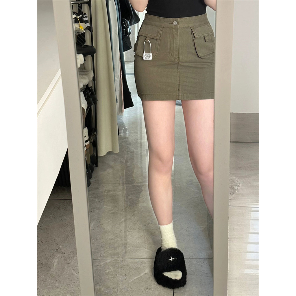 Retro Workwear Denim saia feminina primavera novo estilo tamanho grande Design nicho cintura alta a linha saia curta