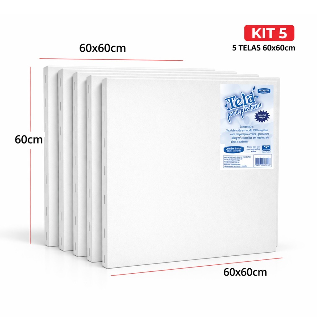 Kit c/ 5 Tela de Pintura CORTIARTE  60X60cm