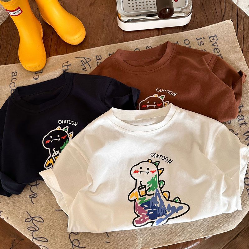 100% algodão meninos camiseta de manga curta crianças roupas de verão dinossauro bebê roupas infantis dos desenhos anima