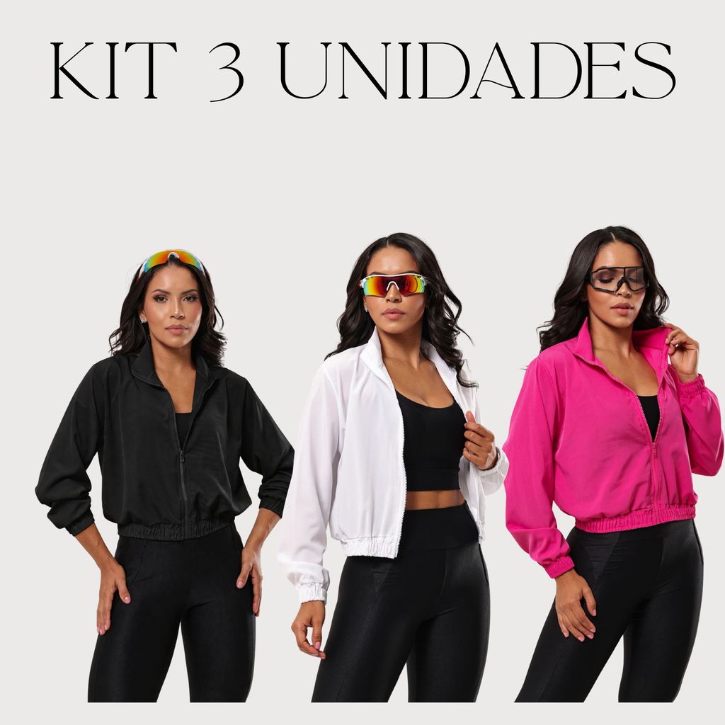 Kit 3 Jaquetas Corta Vento Treino Feminino Fitness Bomber Academia Esportiva Leve Secagem Rápido
